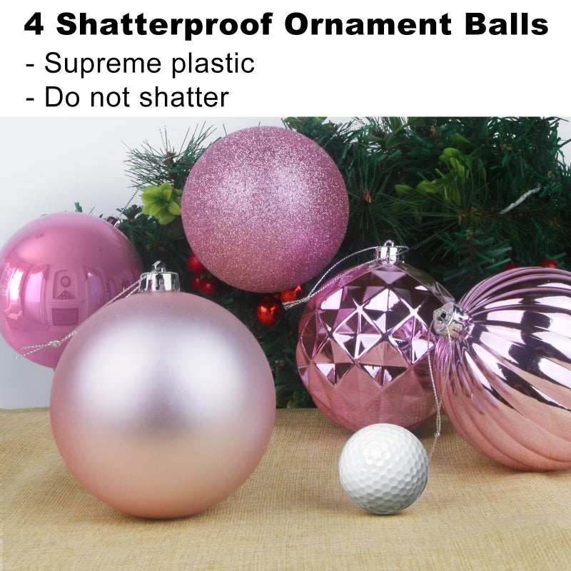 GameXcel Bubblegun Pink 4.0" Large Christmas Balls - Christmas Tree Decoration Ornaments Shatterproof Hanging Balls for Birthday Halloween Holiday Wedding Decorations Set of 4pcs - Image 3